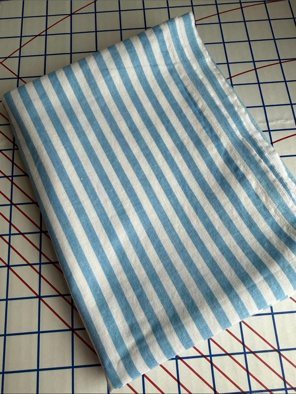 Vintage Blue & White Ticking Stripe Fabric 1 Yard x 56 Wide Cotton Blend Cottage